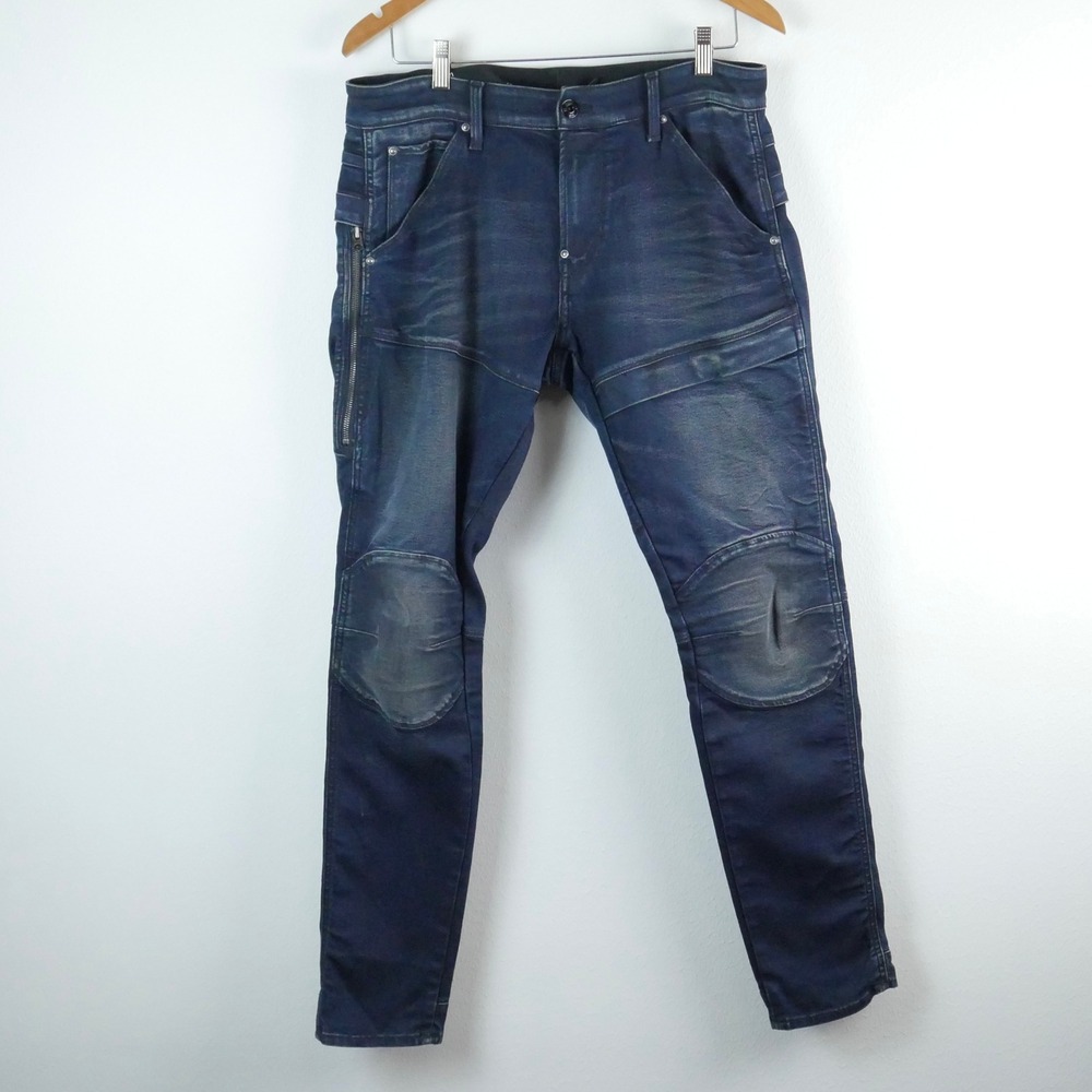 G-Star RAW 5620 Flightsuit 3D Skinny Jeans Dark Aged Blue 34 x 32 Zip Pocket